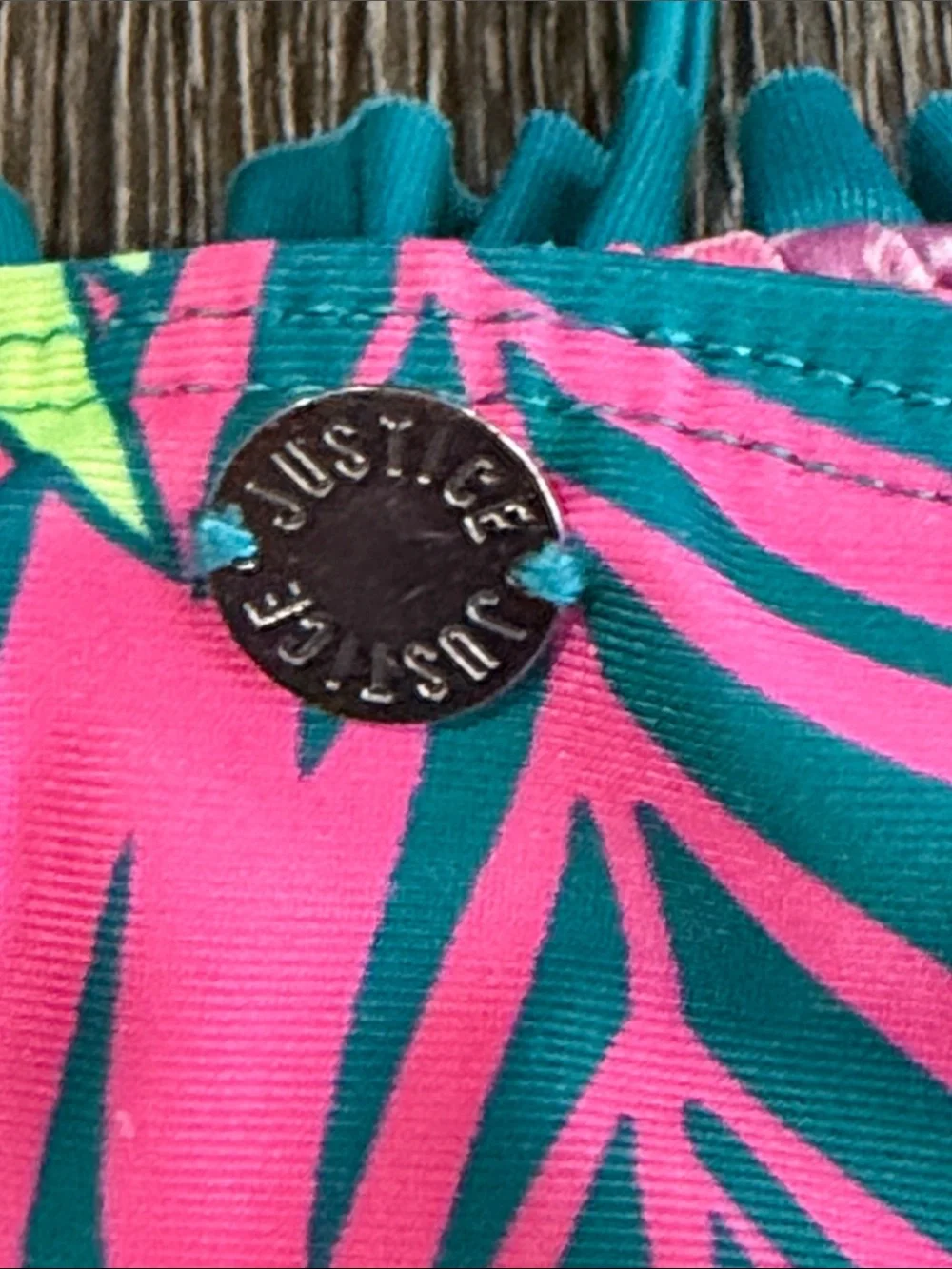 Justice Teal Tropical Floral Bikini with Pink and Lime Accents